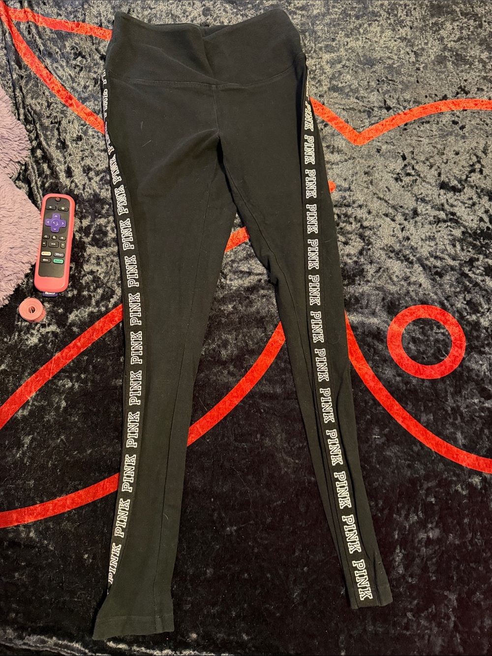 PINK Victoria's Secret black leggings with white logo down the sides